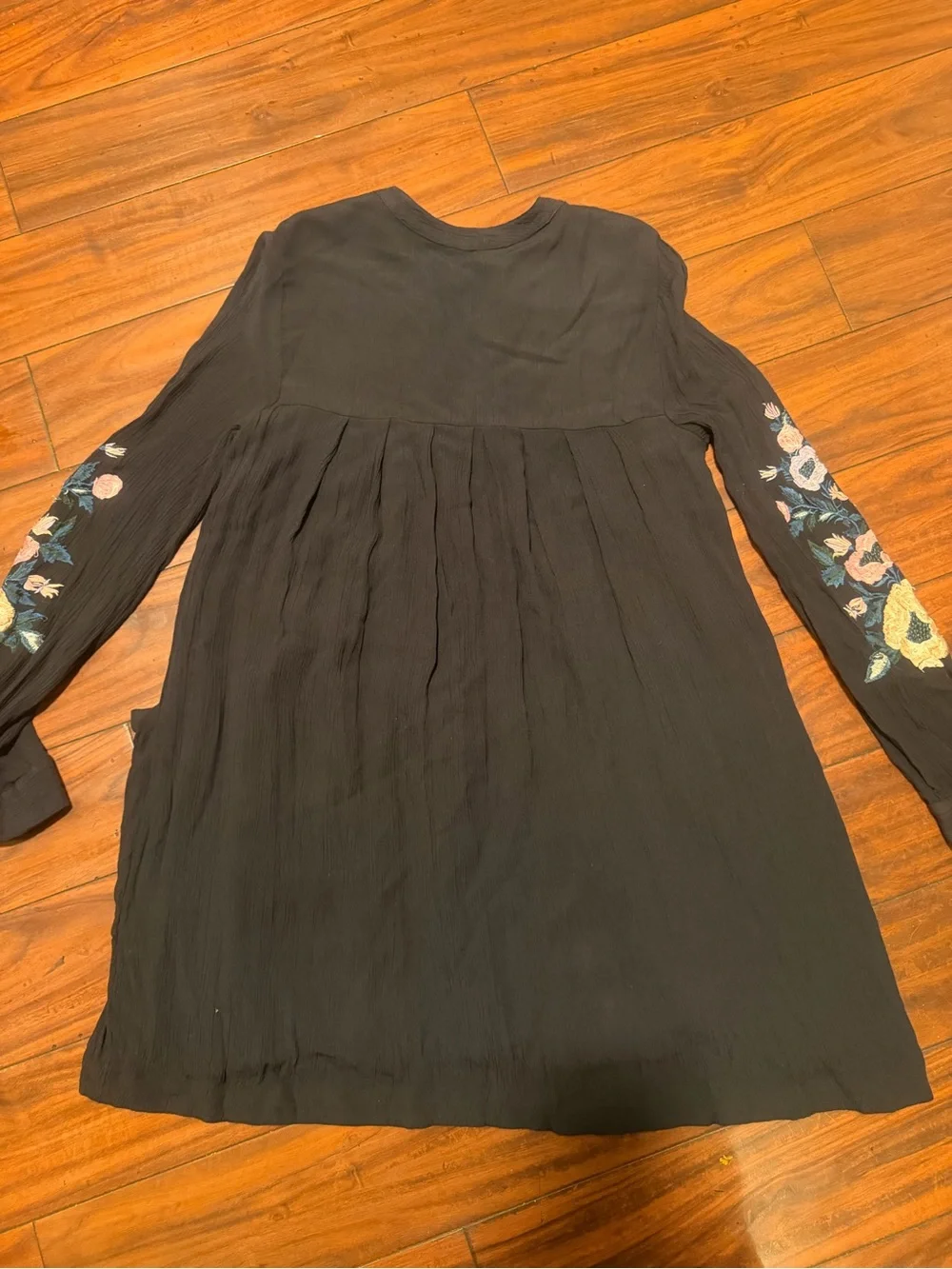 Free People Black Long Sleeve Floral Embroidered Tunic Dress